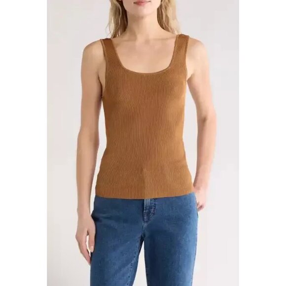 Madewell Tops - Madewell Womens Top Ribbed Knit Scoop Neck Tank Top XL Viscose Rust Brown